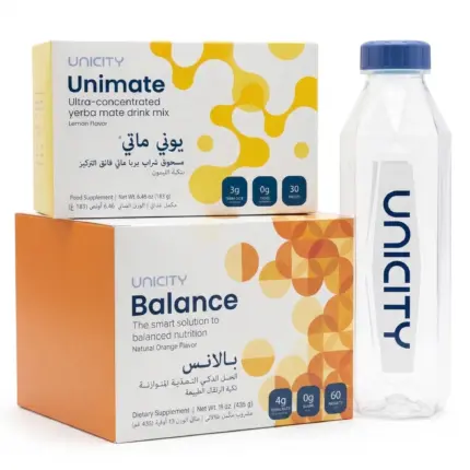 باقة الـ 30 يوماً: عبوة يوني ميتي ليمون + عبوة بالانس + زجاجة خلط